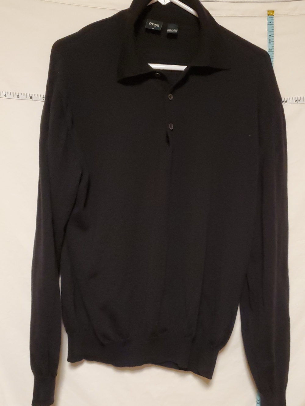 BOSS Hugo Boss Golf 100% Virgin Wool Black Polo Sweater XL Quiet Luxury Office